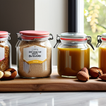 A modern, sunlit pastry kitchen workbench adorned with a diverse array of colorful, high-quality gluten-free flours in elegant glass jars – including almond, rice, quinoa, and chestnut flour – alongside natural sweeteners like golden honey and amber maple syrup. Fresh fruits and nuts are artfully scattered, symbolizing the unique flavors and textures these innovative ingredients bring to gluten-free baking. The scene evokes a sense of culinary discovery and vibrant potential.