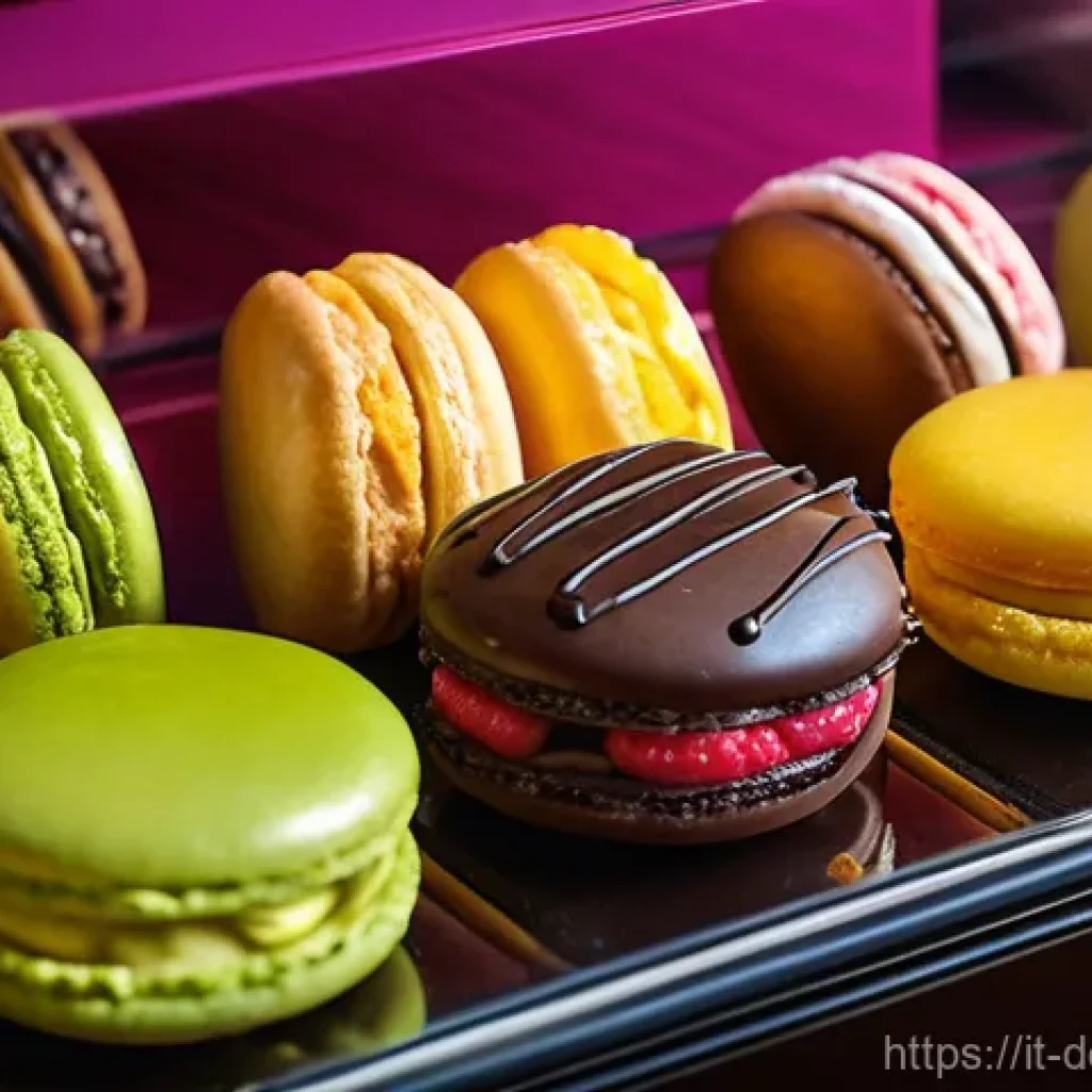 프랑스식 디저트 - "A high-resolution, exquisitely detailed photograph capturing a wide assortment of French pastries a...