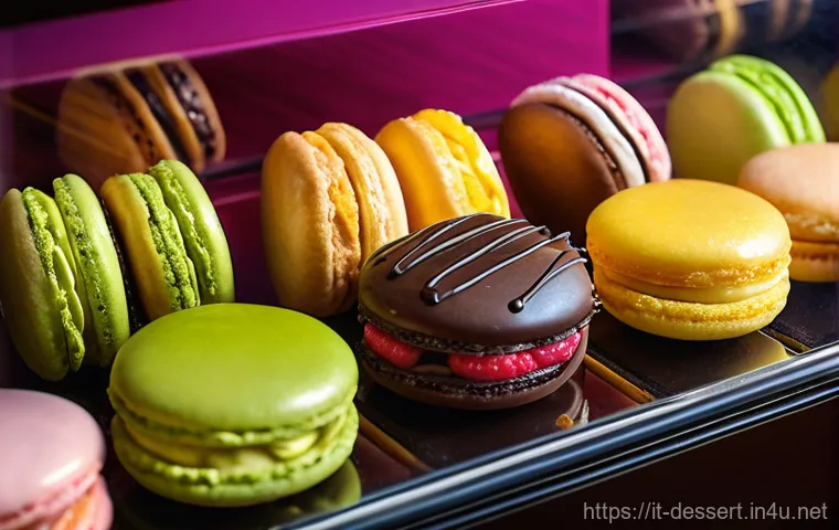 프랑스식 디저트 - "A high-resolution, exquisitely detailed photograph capturing a wide assortment of French pastries a...