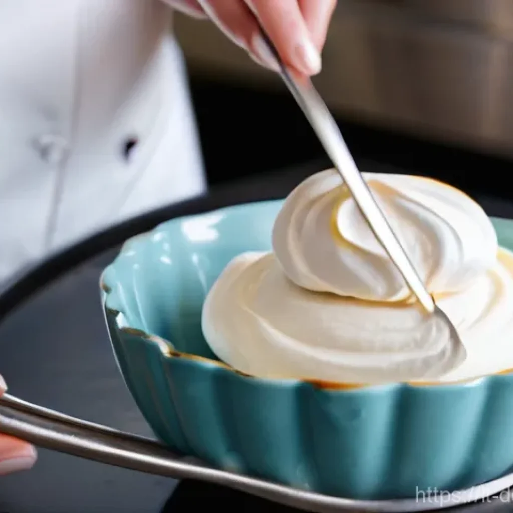 홈메이드 마카롱 만들기 - **"The Art of the Meringue"**: A close-up, high-angle shot in a brightly lit, clean, modern kitchen....
