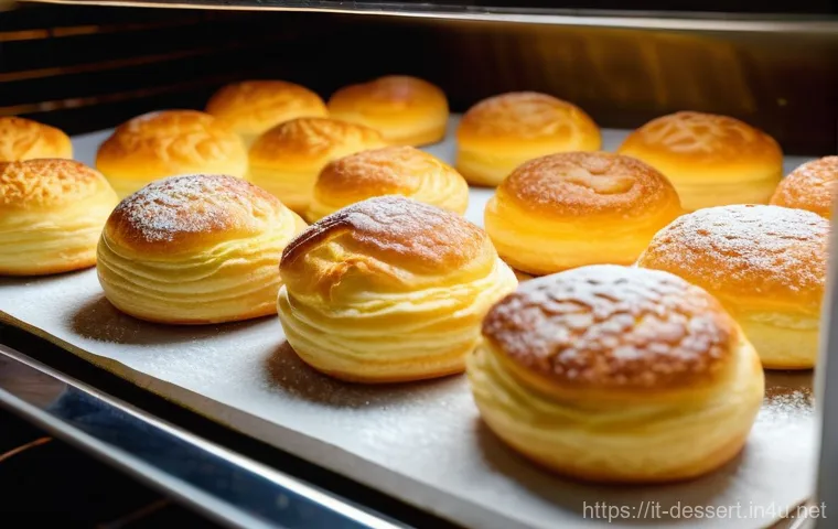 슈크림 만들기 - **Prompt:** A close-up, warm-toned photograph capturing the intricate process of making choux pastry...