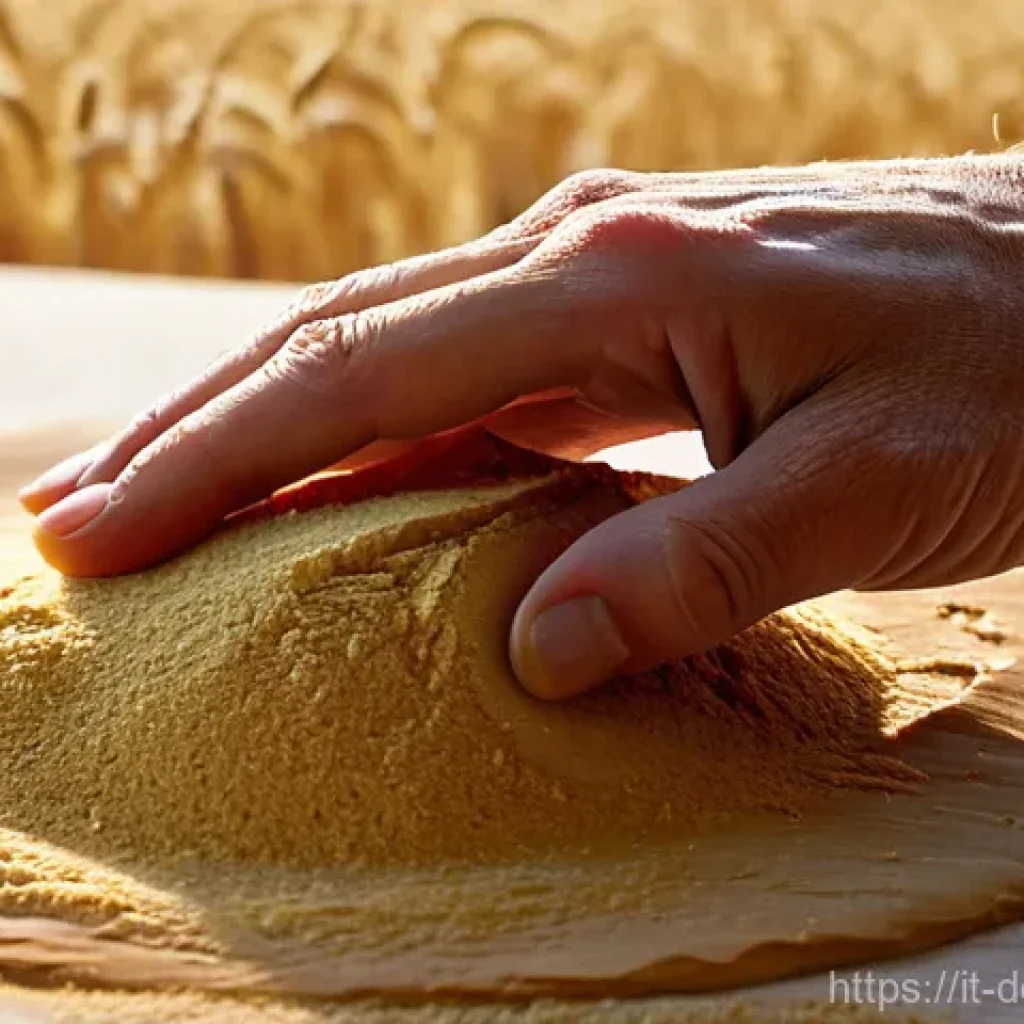 유기농 제빵 재료 - **"La Magia della Farina Biologica": The Essence of Organic Flour and Dough**
    "A close-up shot c...