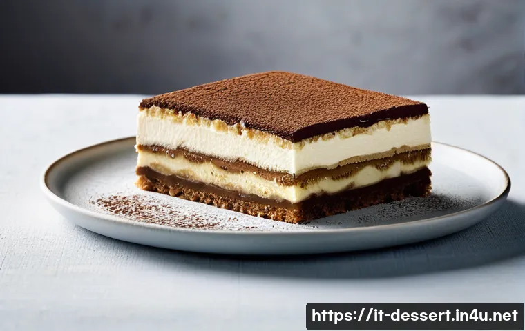 디저트 영양소 분석 - **A delectable Tiramisu slice, perfectly layered and inviting.** The image should capture a generous...