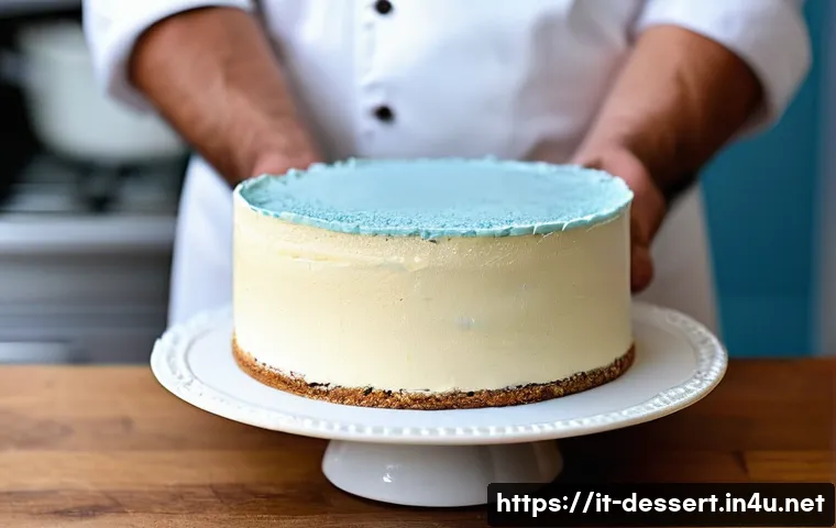 케이크 아이싱 팁 - **Prompt 1: The Art of the Smooth, Sharp-Edged Cake**
"A professional pastry chef's hands, clean...