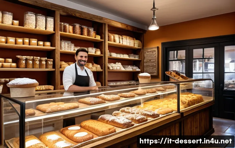 디저트 추천 브랜드 - A cozy Italian artisan bakery interior featuring a rustic wooden counter displaying a variety of tra...