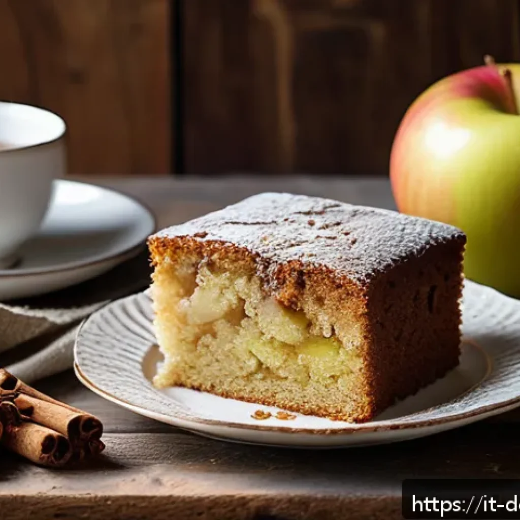 베이커리 메뉴 추천 - A warm, rustic Italian kitchen scene featuring a freshly baked spiced apple cake on a wooden table. ...