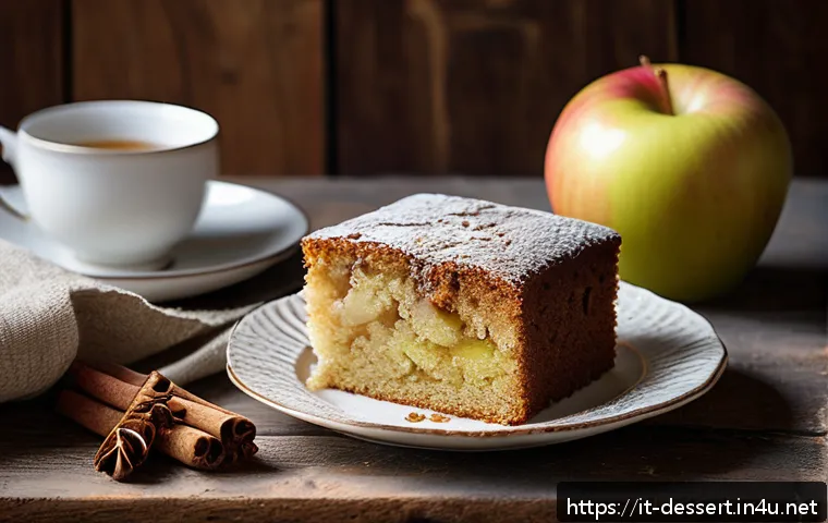 베이커리 메뉴 추천 - A warm, rustic Italian kitchen scene featuring a freshly baked spiced apple cake on a wooden table. ...