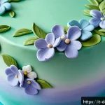 Home 22 케이크 데코레이션 - A close-up image of an elegantly decorated cake featuring delicate sugar paste flowers and leaves, c...