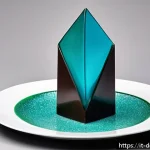 Home 18 디저트 모양 변화 - A modern dessert sculpture made of glossy sugar and dark chocolate, featuring bold geometric shapes ...