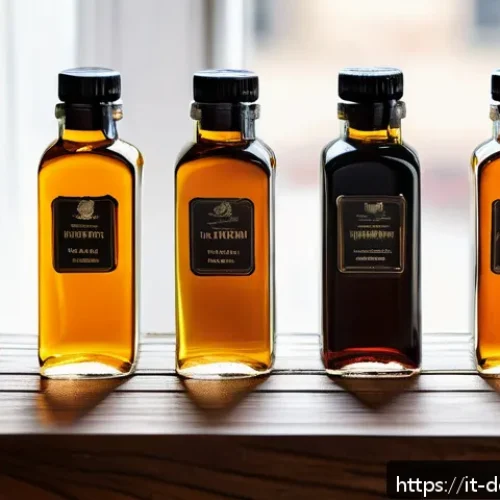 Home 17 바닐라 추출물 가격 비교 - A rustic Italian gourmet kitchen scene showcasing a collection of premium vanilla extract bottles fr...